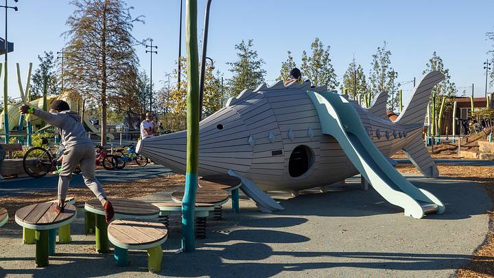 Most unique playgrounds: Life On The River Playground sturgeon is pictured.